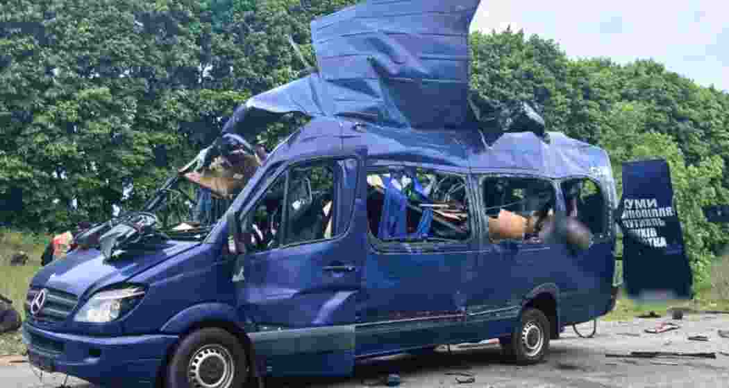 The mangled remains of a civilian bus struck by a Russian drone in Ukraine’s Sumy region, as peace talks between the two nations remain deadlocked. The mangled remains of a civilian bus struck by a Russian drone in Ukraine’s Sumy region, as peace talks between the two nations remain deadlocked.