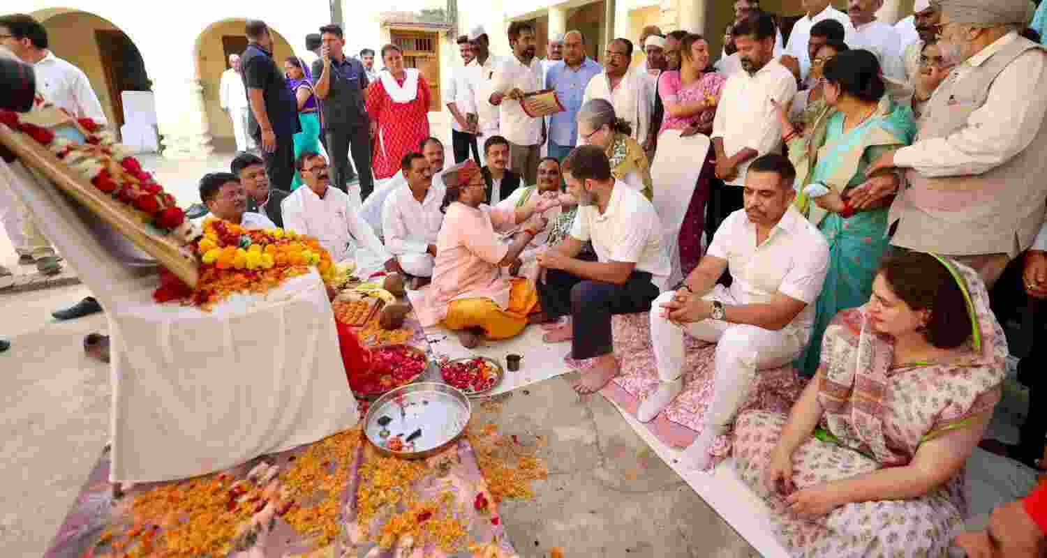 After Filing Rahul Gandhi's Nomination, Congress Leaders Offer Pooja. Image X. After Filing Rahul Gandhi's Nomination, Congress Leaders Offer Pooja. Image X.