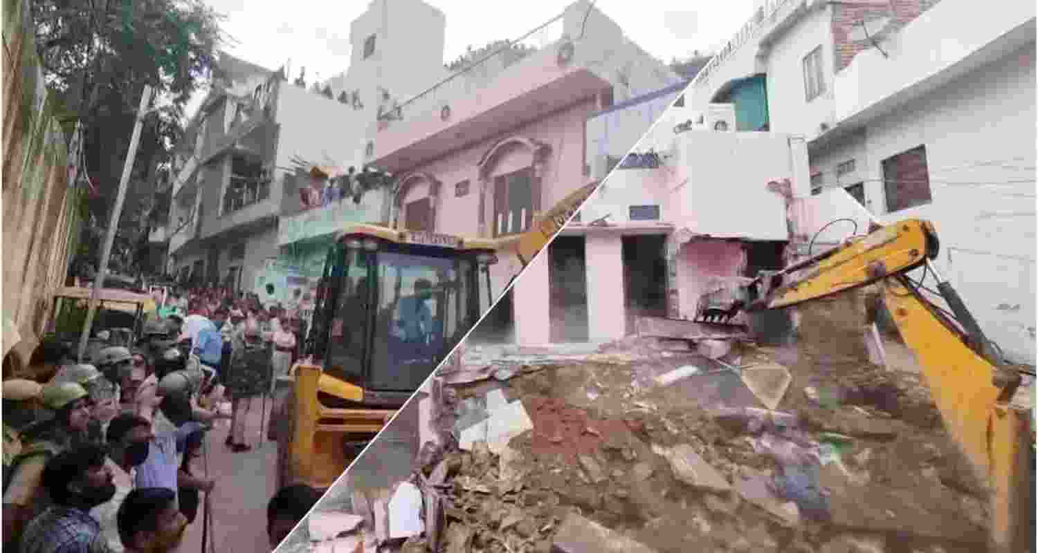 Udaipur Municipal Corporation Demolishes Accused Student's House. Udaipur Municipal Corporation Demolishes Accused Student's House.