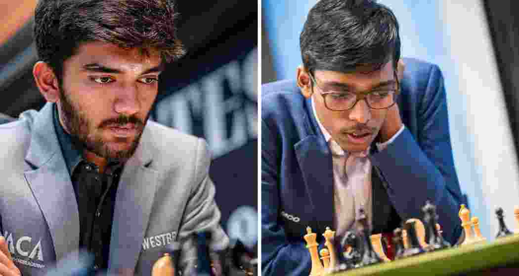 India's Grandmasters D Gukesh and R Praggnanadhaa played out their eighth draw. India's Grandmasters D Gukesh and R Praggnanadhaa played out their eighth draw.