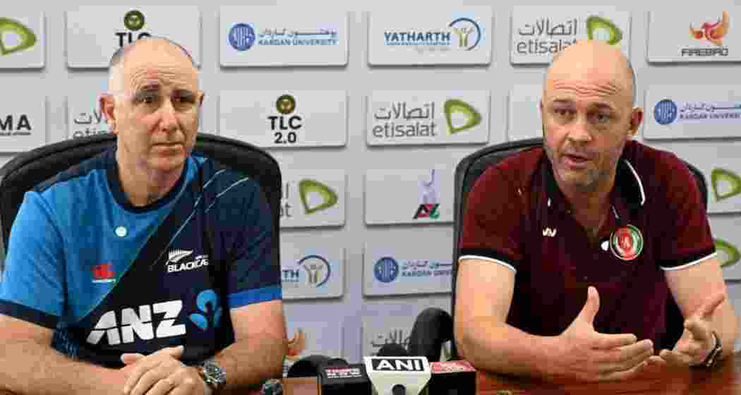 From left to right: New Zealand coach Gary Stead and Afghanistan coach Jonathan Trott at a press conference in Greater Noida. From left to right: New Zealand coach Gary Stead and Afghanistan coach Jonathan Trott at a press conference in Greater Noida.