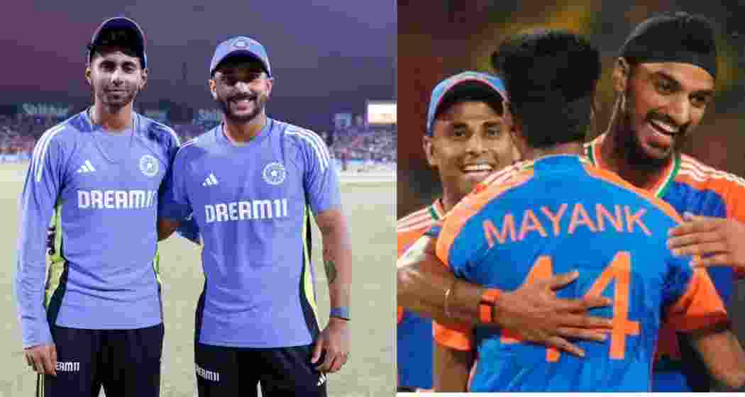 Mayank Yadav and Nitish Kumar Reddy (Photo on right) and Indian team captain Suryakumar Yadav, Mayank Yadav, and Arshdeep Singh (Photo on left). Mayank Yadav and Nitish Kumar Reddy (Photo on right) and Indian team captain Suryakumar Yadav, Mayank Yadav, and Arshdeep Singh (Photo on left).