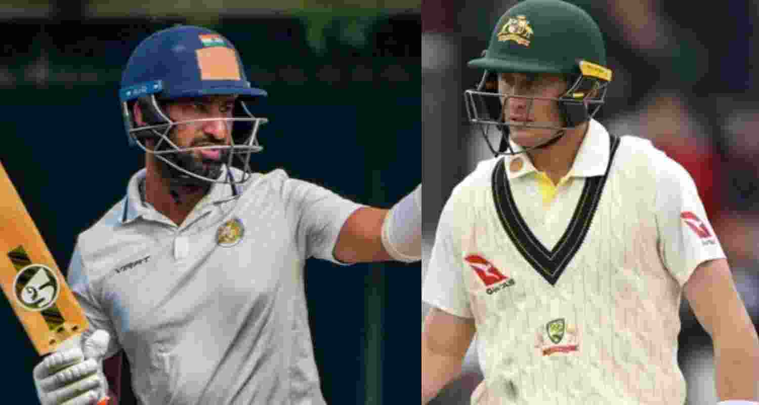 (L-R) Cheteshwar Pujara and Marnus Labuschagne. (L-R) Cheteshwar Pujara and Marnus Labuschagne.