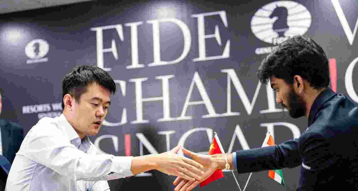 Ding Liren defeats D Gukesh in 12th round to tie the game. Image: FIDE/X. Ding Liren defeats D Gukesh in 12th round to tie the game. Image: FIDE/X.