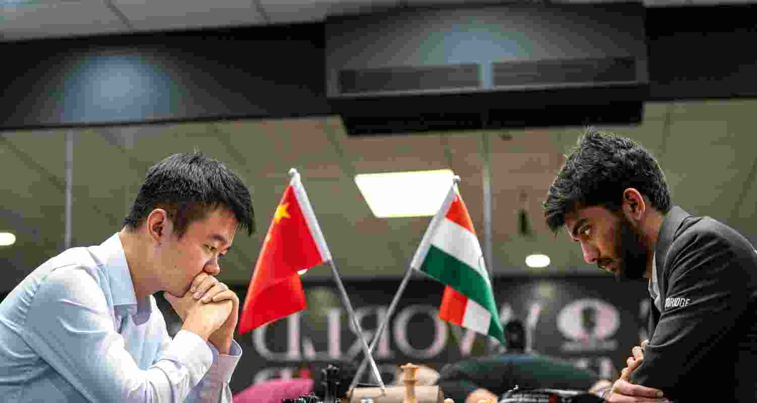 Ding Liren and D Gukesh. Image: FIDE/X. Ding Liren and D Gukesh. Image: FIDE/X.