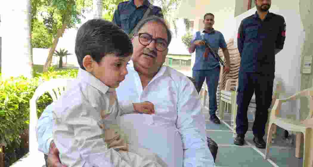 INLD's Abhay Singh Chautala and his grandson Udham Singh at his Sirsa residence. INLD's Abhay Singh Chautala and his grandson Udham Singh at his Sirsa residence.