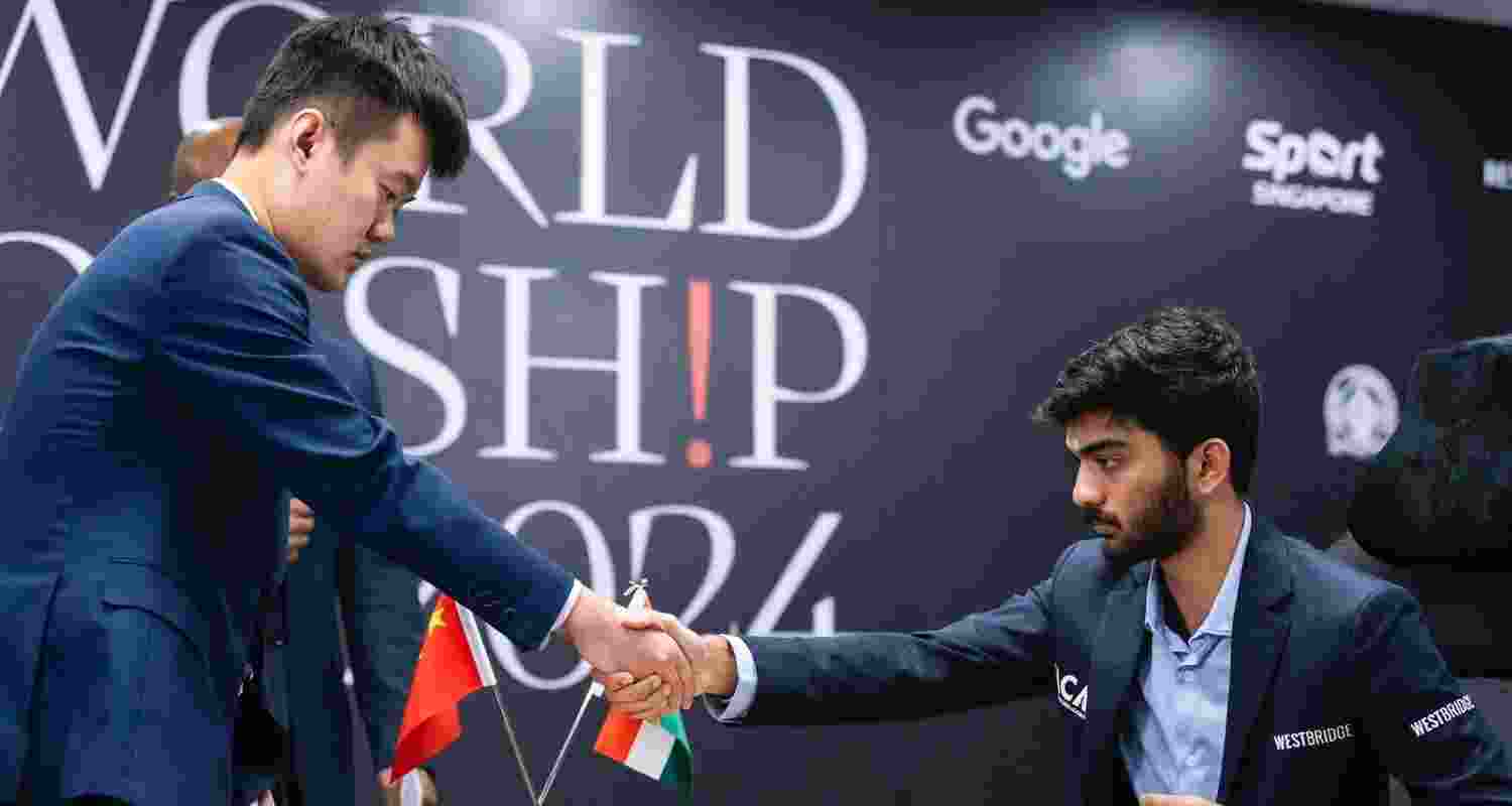 Gukesh and Liren in the eighth round of the World Chess Championship. Image: X. Gukesh and Liren in the eighth round of the World Chess Championship. Image: X.