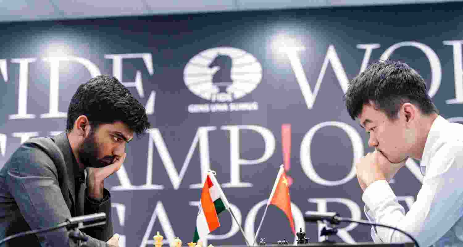 Gukesh and Liren's ninth round ends in a draw. Image: FIDE/X. Gukesh and Liren's ninth round ends in a draw. Image: FIDE/X.