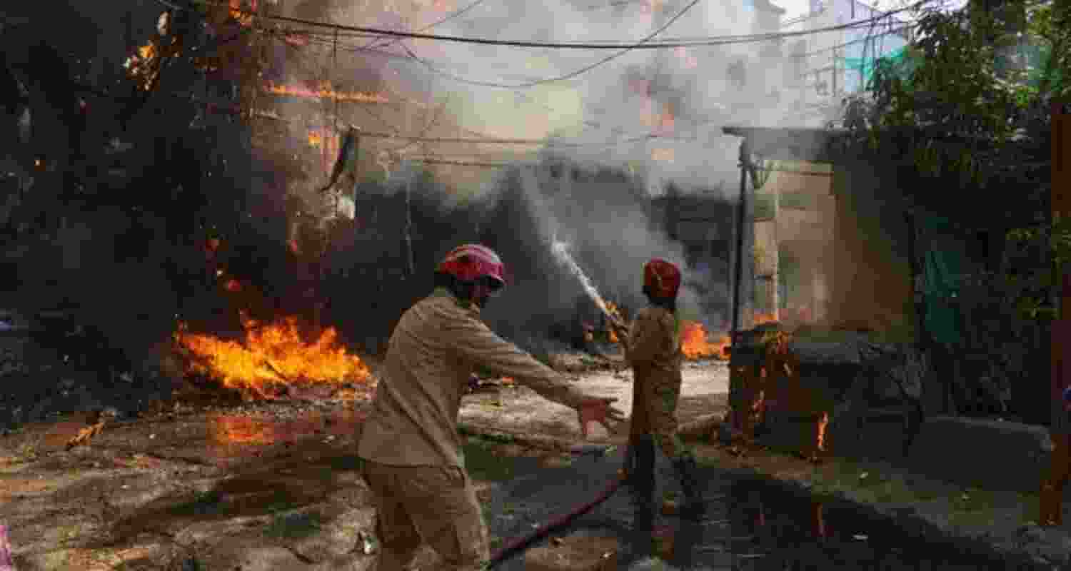 The massive blaze broke out in a hotel located in a congested by-lane of south Delhi's Malviya Nagar locality. The massive blaze broke out in a hotel located in a congested by-lane of south Delhi's Malviya Nagar locality.