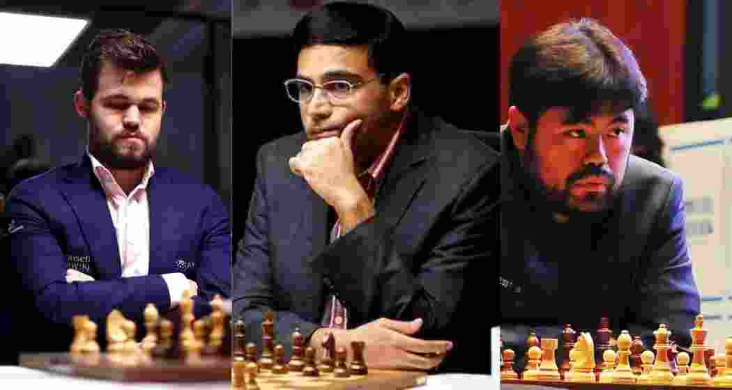 (L-R) Magnus Carlsen, Vishwanathan Anand, and Hikaru Nakamura. (L-R) Magnus Carlsen, Vishwanathan Anand, and Hikaru Nakamura.