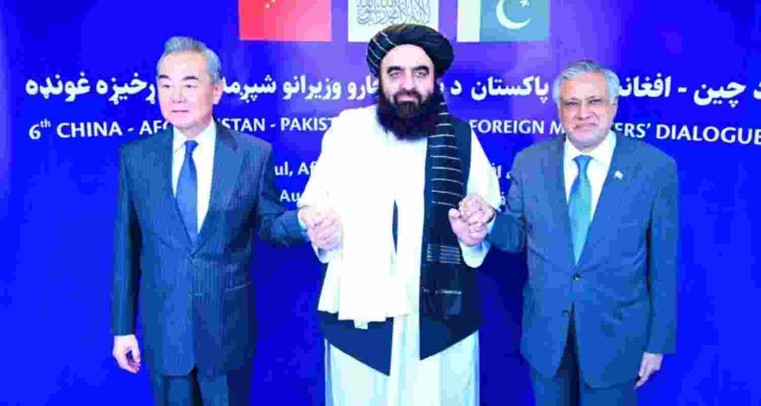 Wang Yi, Amir Khan Muttaqi and Ishaq Dar met in Kabul on August 20 for the trilateral dialogue among foreign ministers of China, Afghanistan and Pakistan (Handout/Pakistan's Ministry of Foreign Affairs). Wang Yi, Amir Khan Muttaqi and Ishaq Dar met in Kabul on August 20 for the trilateral dialogue among foreign ministers of China, Afghanistan and Pakistan (Handout/Pakistan's Ministry of Foreign Affairs).
