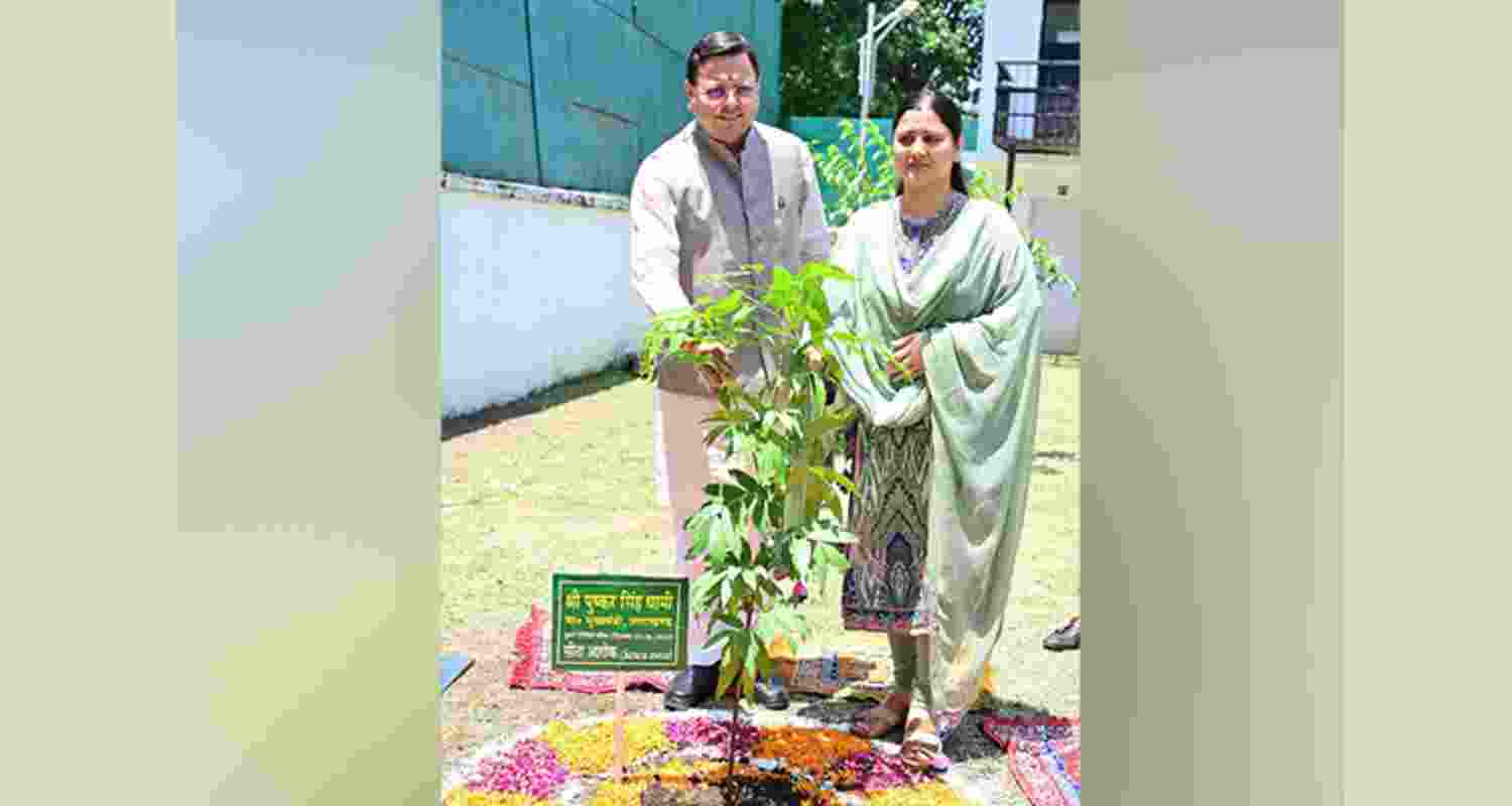 Uttarakhand Chief Minister Pushkar Singh Dhami planting a Sita Ashoka sapling on World Environment Day.. Uttarakhand Chief Minister Pushkar Singh Dhami planting a Sita Ashoka sapling on World Environment Day..
