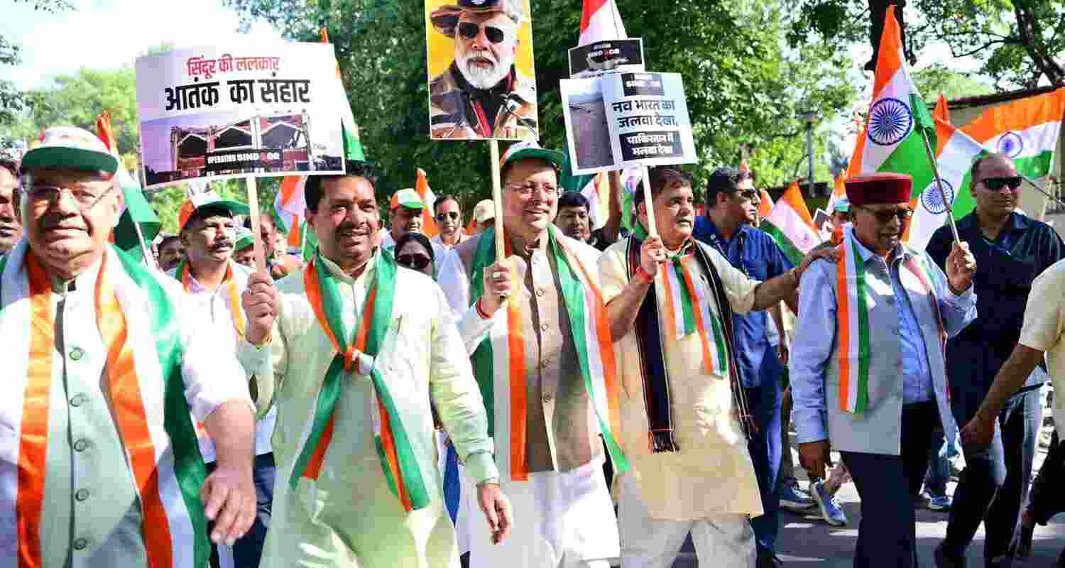 Uttarakhand Chief Minister Pushkar Singh Dhami flags off Tiranga Yatra in Dehradun on Wednesday. Uttarakhand Chief Minister Pushkar Singh Dhami flags off Tiranga Yatra in Dehradun on Wednesday.