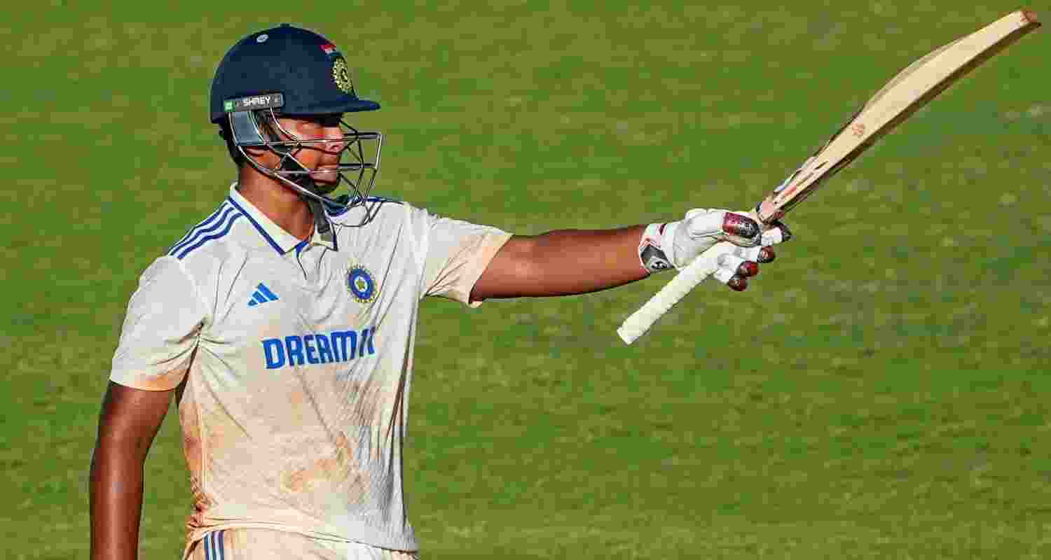 Vaibhav Suryavanshi celebrates his century as the youngest batsman to score an international ton. Vaibhav Suryavanshi celebrates his century as the youngest batsman to score an international ton.