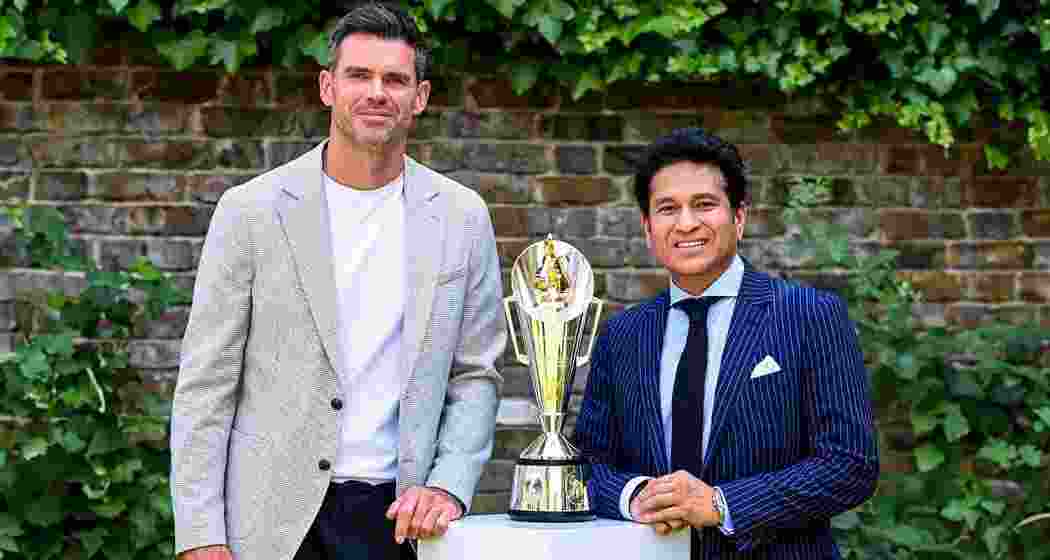 Former Test cricketers Sachin Tendulkar of India and James Anderson of England posing with the renamed Anderson-Tendulkar trophy at Lord's cricket ground in London. The series opener begins at Leeds on June 20. Former Test cricketers Sachin Tendulkar of India and James Anderson of England posing with the renamed Anderson-Tendulkar trophy at Lord's cricket ground in London. The series opener begins at Leeds on June 20.