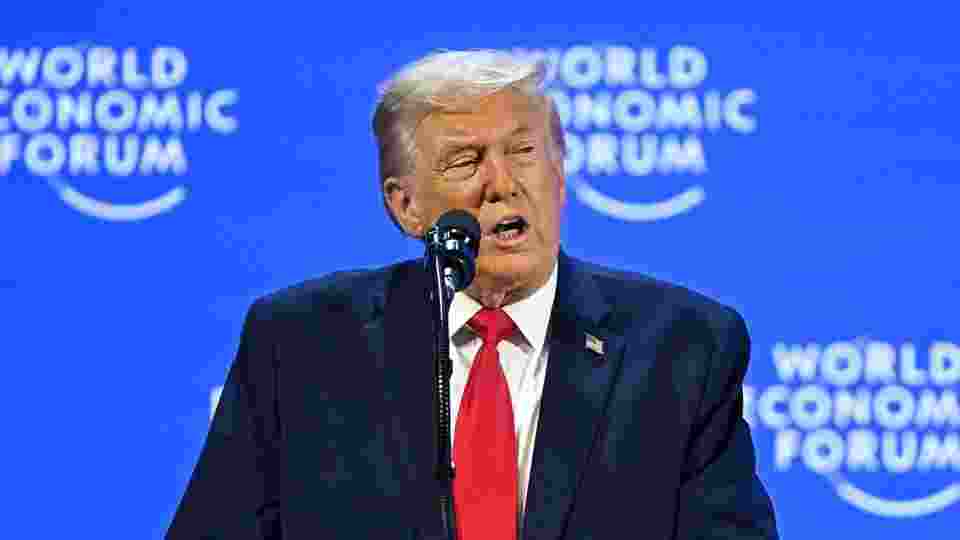 US President Donald Trump addresses a gathering at the World Economic Forum in Davos. US President Donald Trump addresses a gathering at the World Economic Forum in Davos.