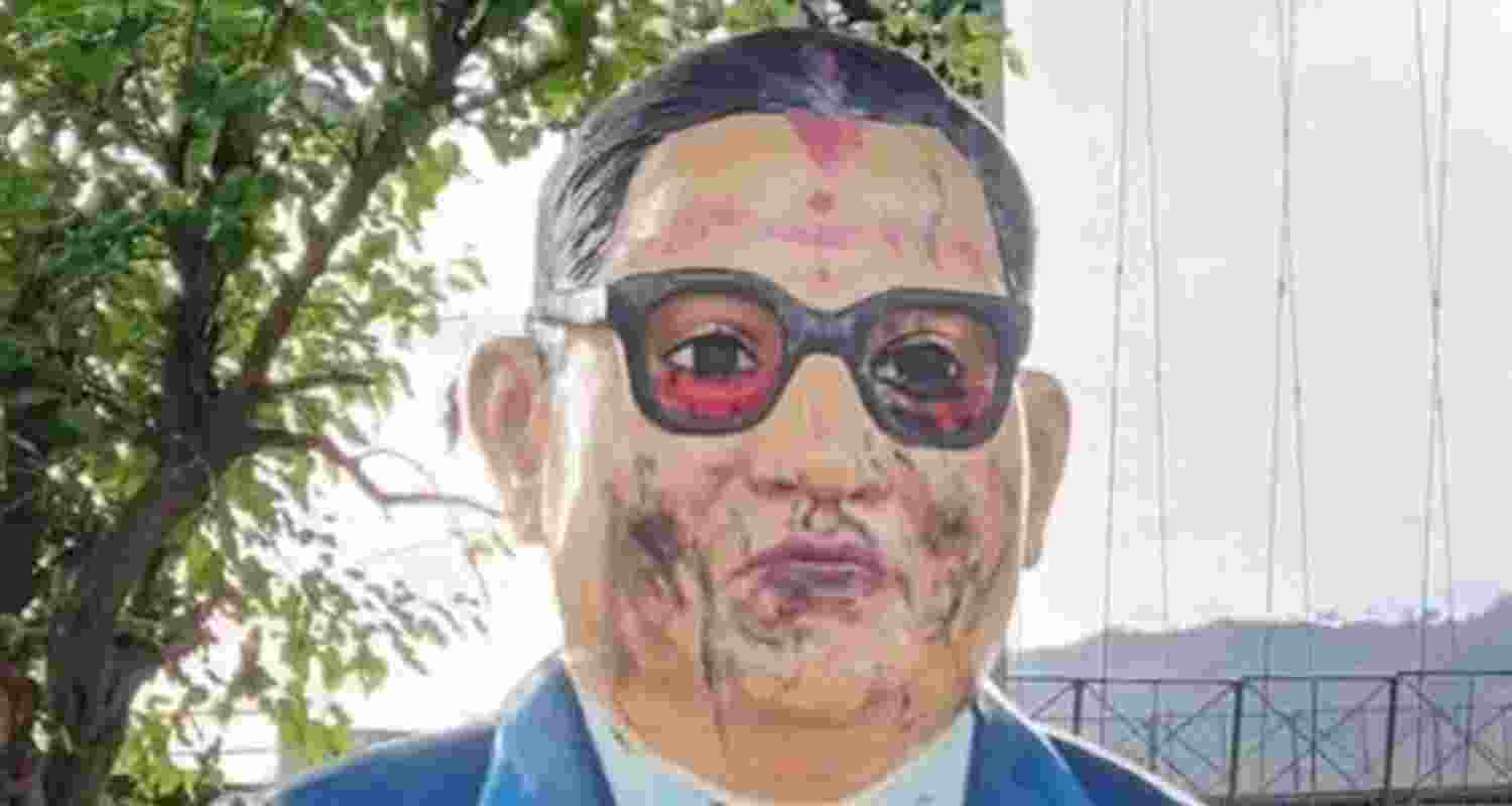 The defaced statue of Babasaheb Bhimrao Ambedkar in Pauri district. The defaced statue of Babasaheb Bhimrao Ambedkar in Pauri district.