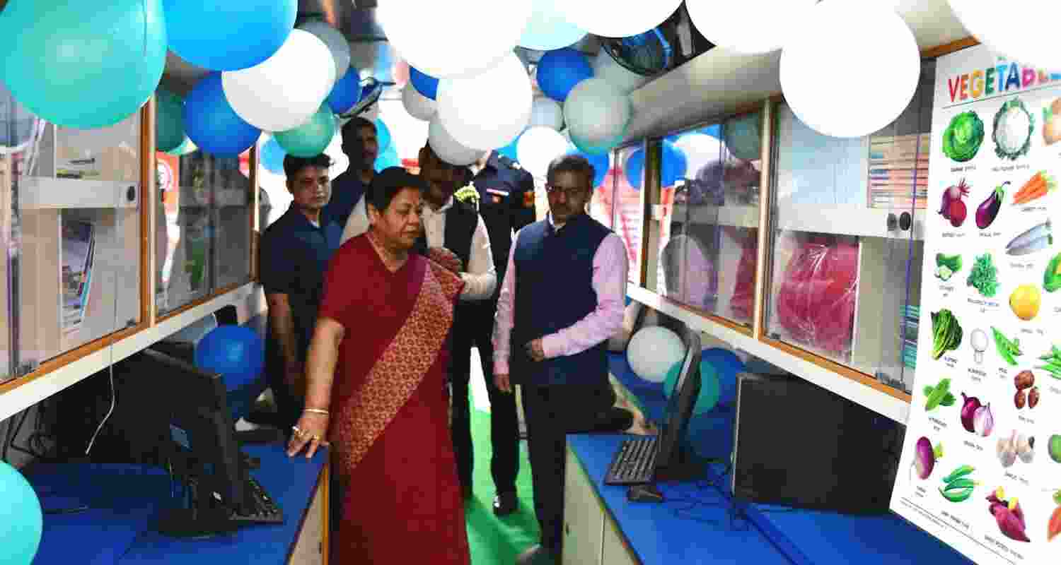 Manipur Governor Anusuiya Uikey during the launch event of "School on Wheels" initiative at Bal Vidya Mandir Complex in Imphal on Sunday. Manipur Governor Anusuiya Uikey during the launch event of "School on Wheels" initiative at Bal Vidya Mandir Complex in Imphal on Sunday.