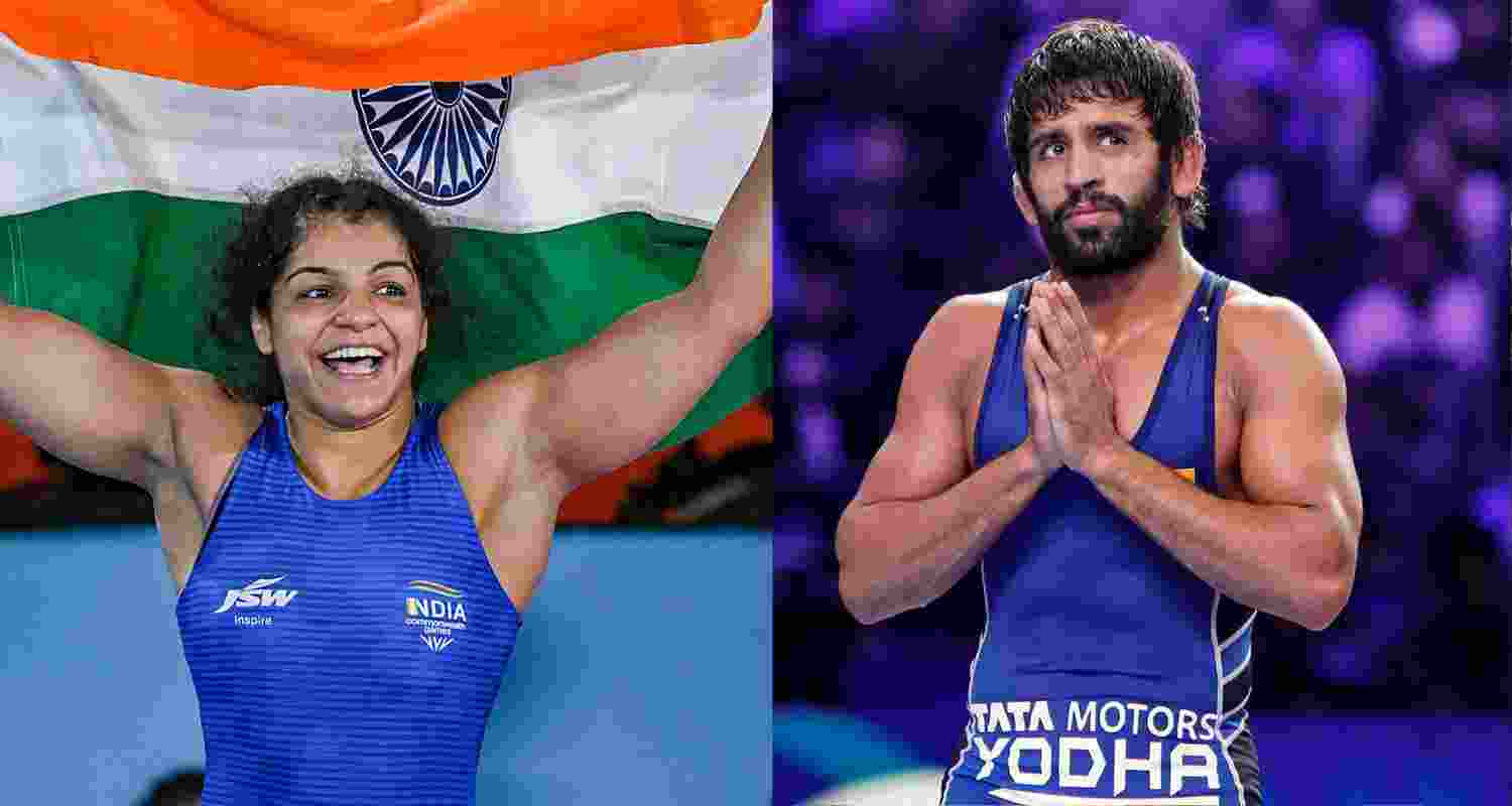 Wrestlers Sakshi Malik and Bajrang Punia. Wrestlers Sakshi Malik and Bajrang Punia.
