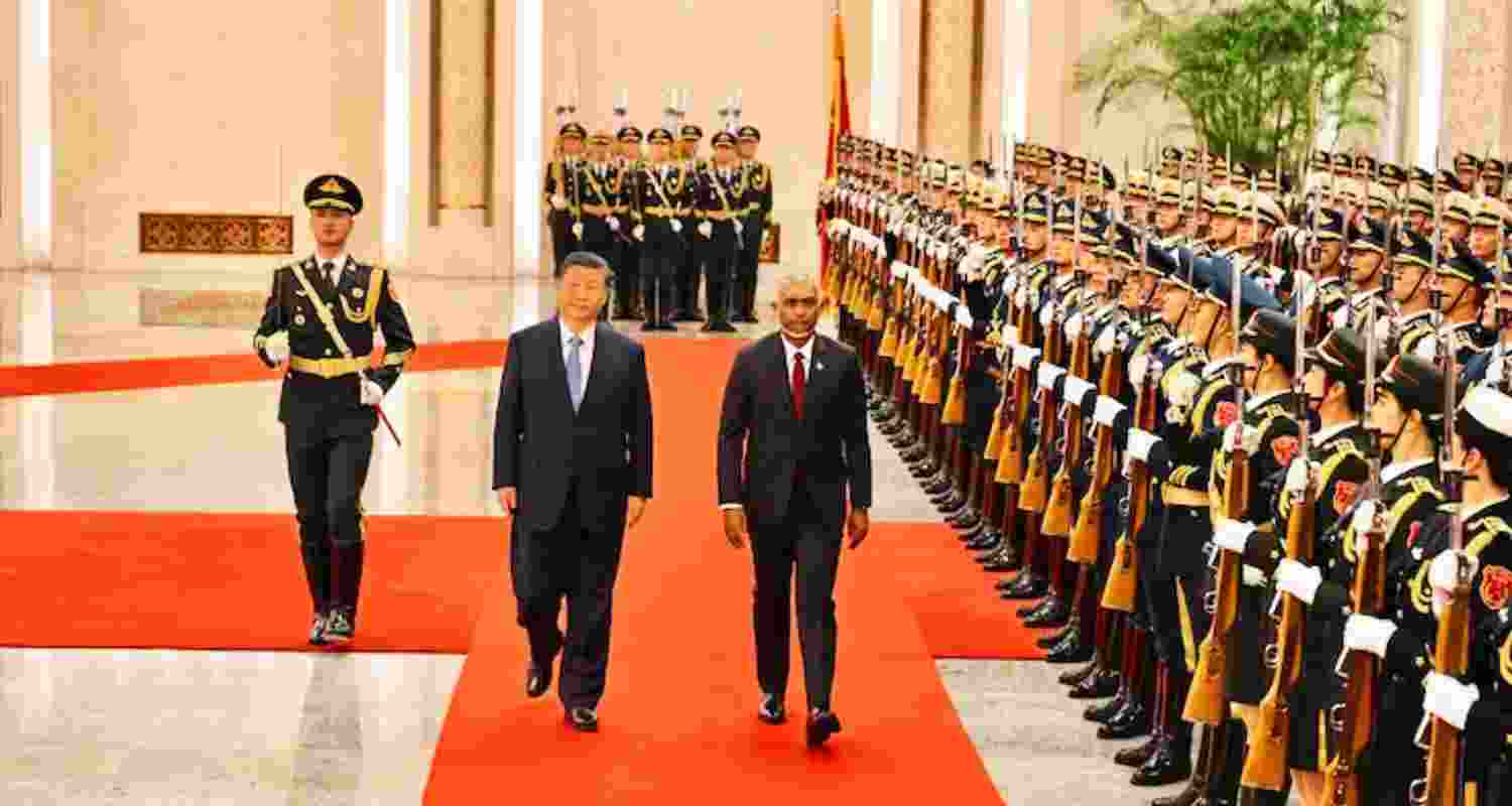 President of the People's Republic of China Xi Jinping (left) Maldives President Mohamed Muizzu (right). President of the People's Republic of China Xi Jinping (left) Maldives President Mohamed Muizzu (right).