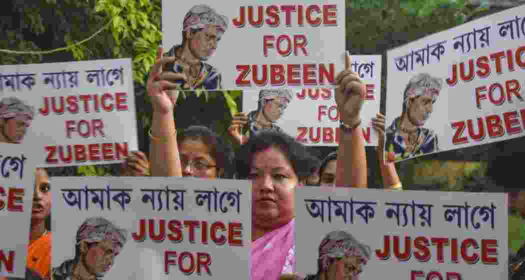 People stage a protest in Guwahati demanding justice for singer Zubeen Garg. People stage a protest in Guwahati demanding justice for singer Zubeen Garg.