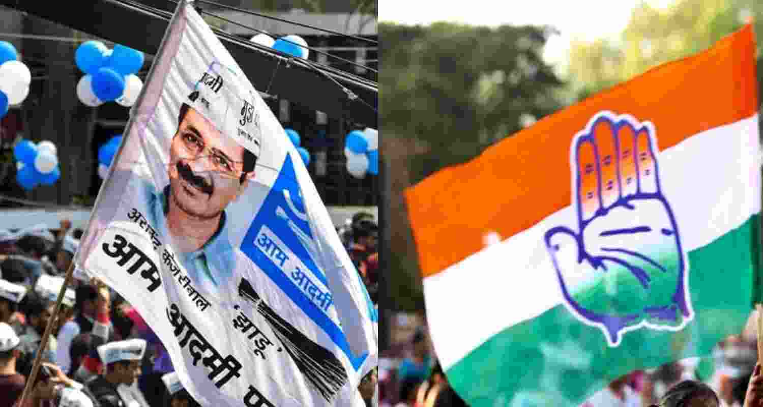 Flags of the AAP and the Congress. Flags of the AAP and the Congress.