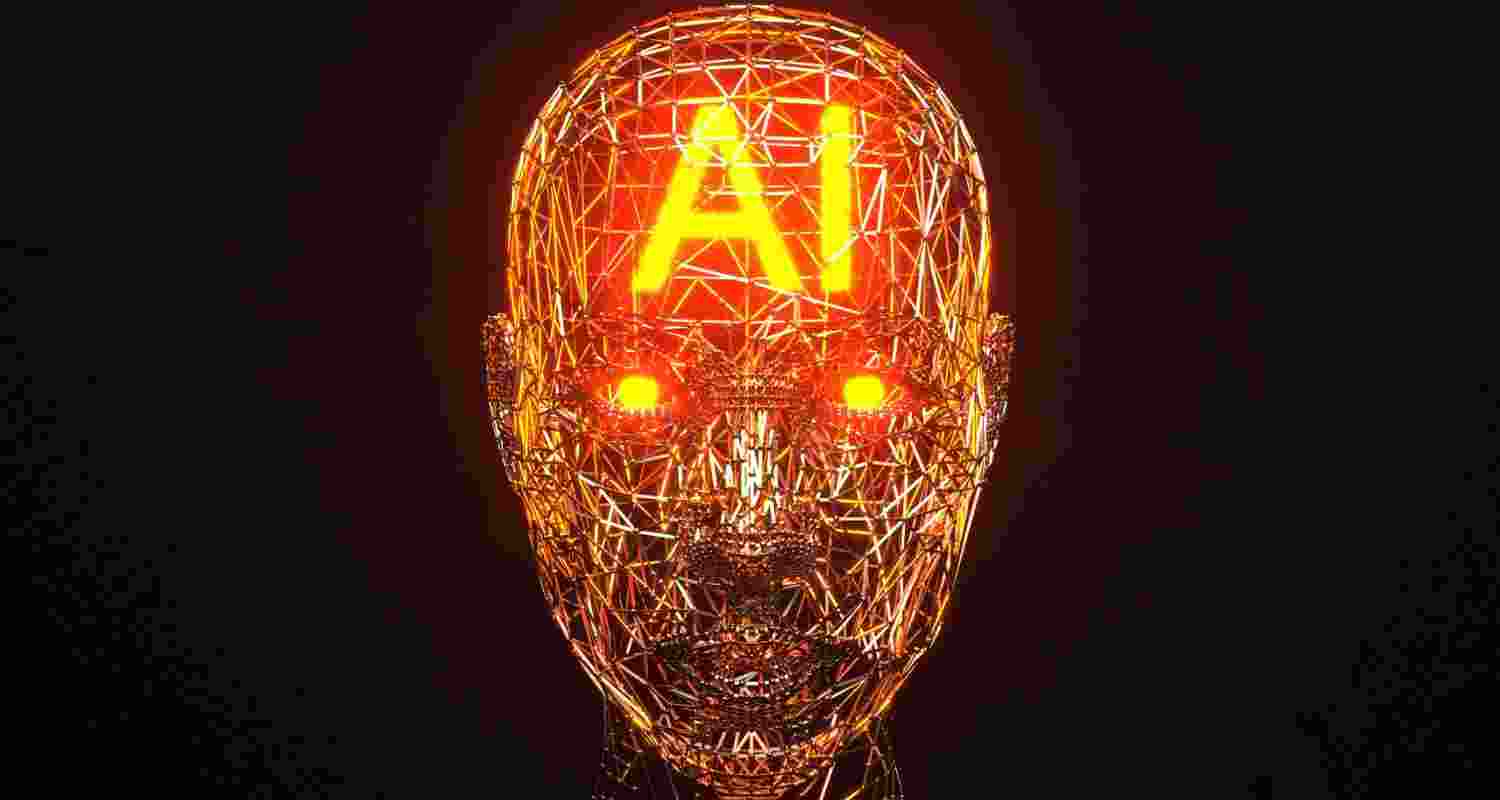 A Robot with the glowing text "AI"  inside of its skull A Robot with the glowing text "AI"  inside of its skull