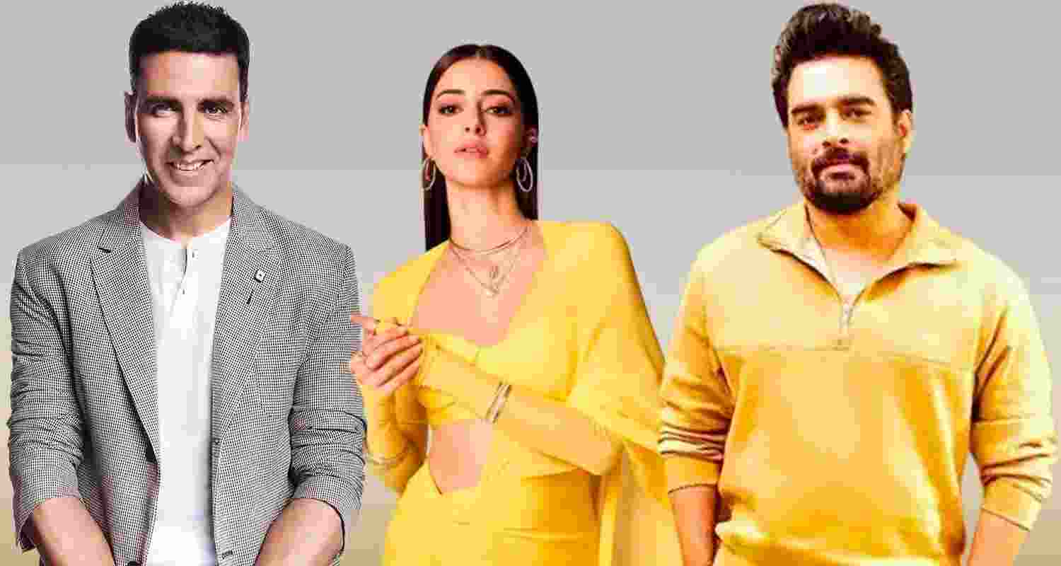 (L-R) Bollywood actors Akshay Kumar, Ananya Panday and R. Madhavan. File photo. (L-R) Bollywood actors Akshay Kumar, Ananya Panday and R. Madhavan. File photo.
