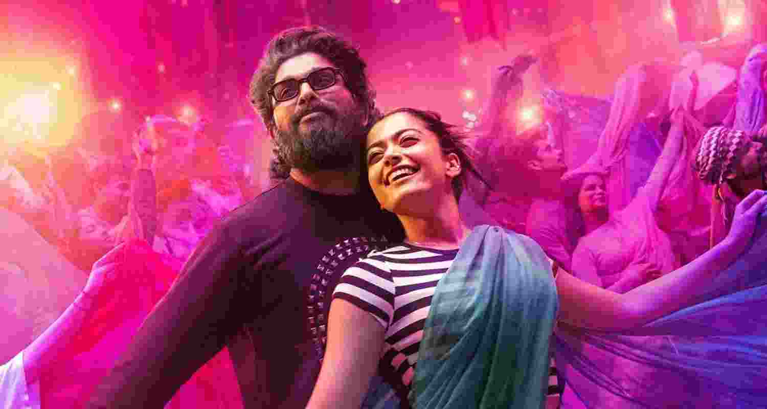 Allu Arjun and Rashmika Mandhana in a song sequence in the film. Allu Arjun and Rashmika Mandhana in a song sequence in the film.