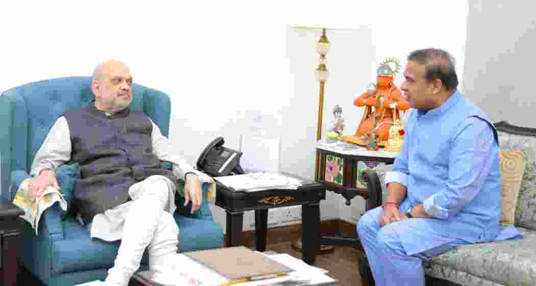 Union Home Minister Amit Shah meeting Assam Chief Minister Himanta Biswa Sarma back in February.  Union Home Minister Amit Shah meeting Assam Chief Minister Himanta Biswa Sarma back in February.
