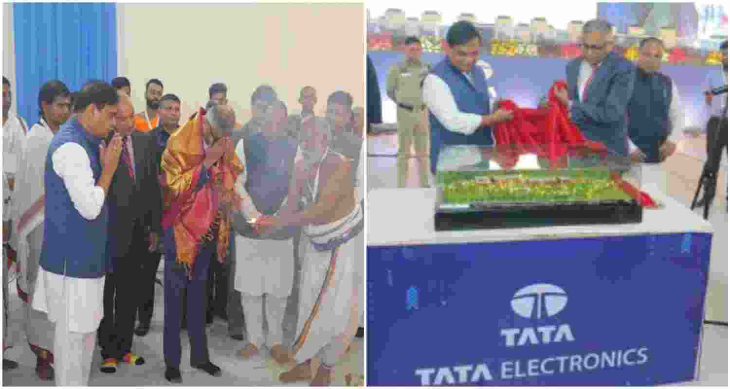 Assam Chief Minister Himanta Biswa Sarma and Tata Sons Chairman N Chandrasekaran perform the Bhumi pujan for the new semiconductor assembly facility at Jagiroad, marking a significant investment in the state's industrial future. Assam Chief Minister Himanta Biswa Sarma and Tata Sons Chairman N Chandrasekaran perform the Bhumi pujan for the new semiconductor assembly facility at Jagiroad, marking a significant investment in the state's industrial future.