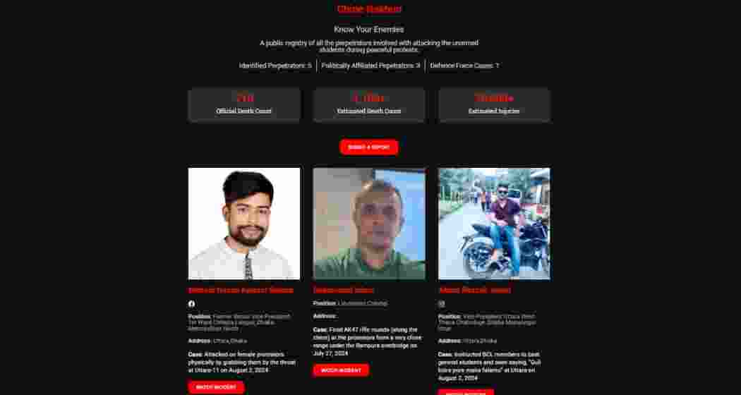 Students in Bangladesh launched their website, chinerakhun.com, dedicated to documenting police brutality and violence against protesters. Students in Bangladesh launched their website, chinerakhun.com, dedicated to documenting police brutality and violence against protesters.