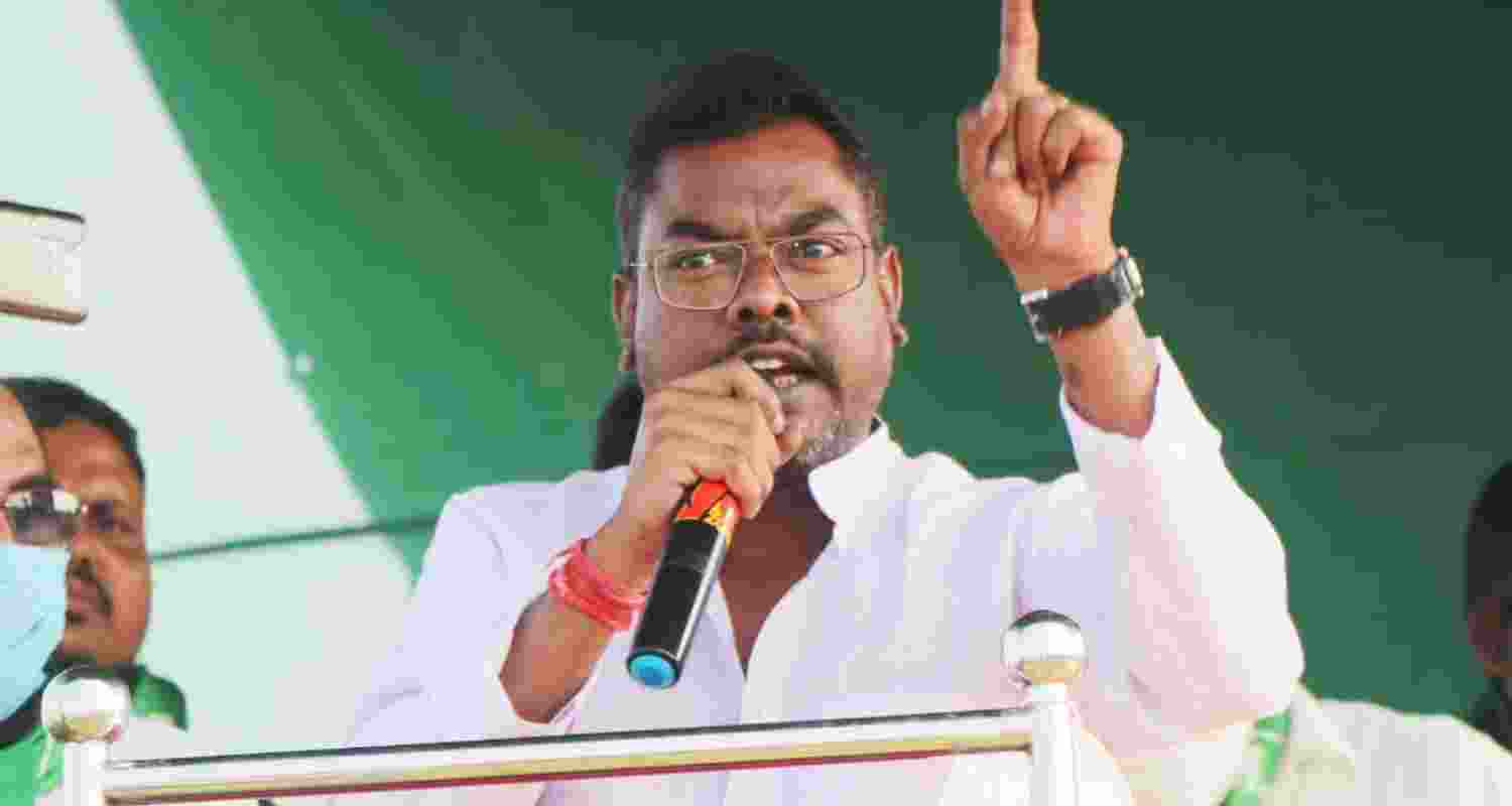 Jharkhand Minister Basant Soren addressing a public gathering in Ranchi. Jharkhand Minister Basant Soren addressing a public gathering in Ranchi.