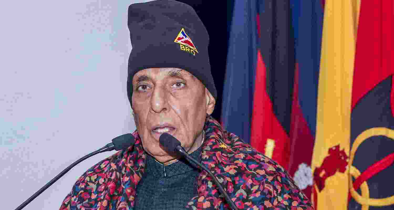 Defence Minister Rajnath Singh addresses the gathering during an event regarding infrastructure projects of Border Roads Organisation (BRO). Defence Minister Rajnath Singh addresses the gathering during an event regarding infrastructure projects of Border Roads Organisation (BRO).