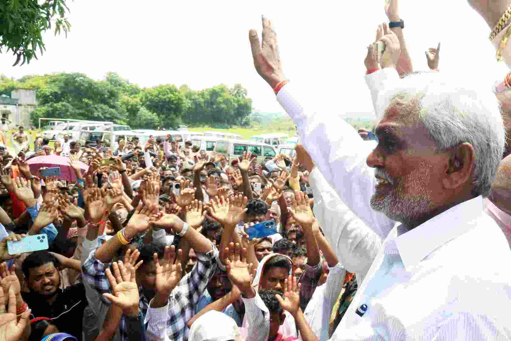 Champai Soren waves at supporters following his return to Delhi on Monday, rallying support for his political future. Champai Soren waves at supporters following his return to Delhi on Monday, rallying support for his political future.