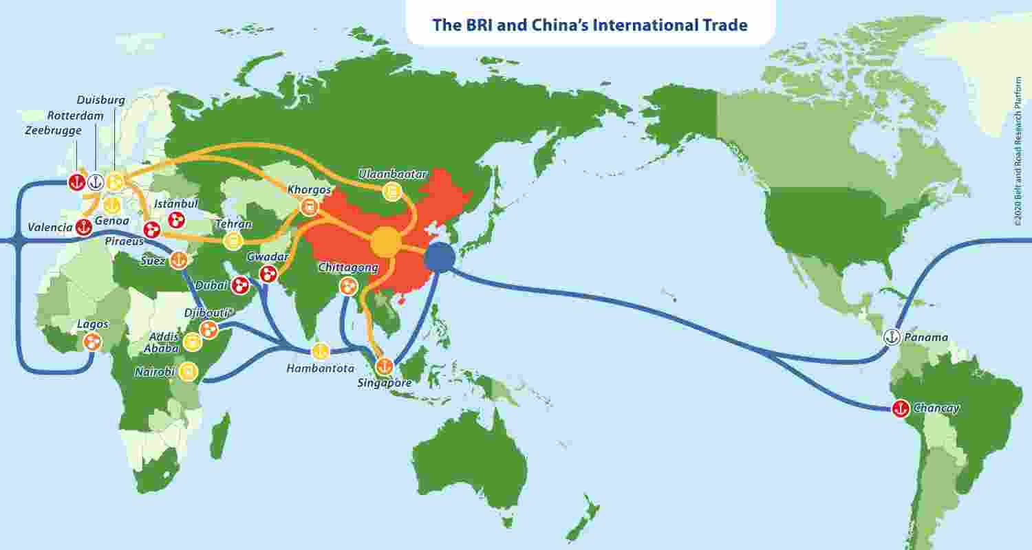 China's belt and road initiative.  China's belt and road initiative.