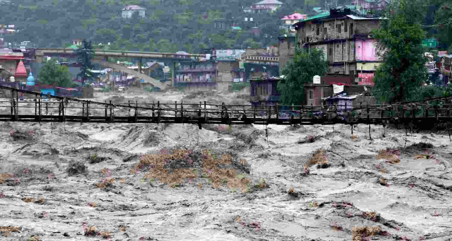 Water levels rose to unprecedented highs in the Beas river after incessant rains in 2023.  Water levels rose to unprecedented highs in the Beas river after incessant rains in 2023.