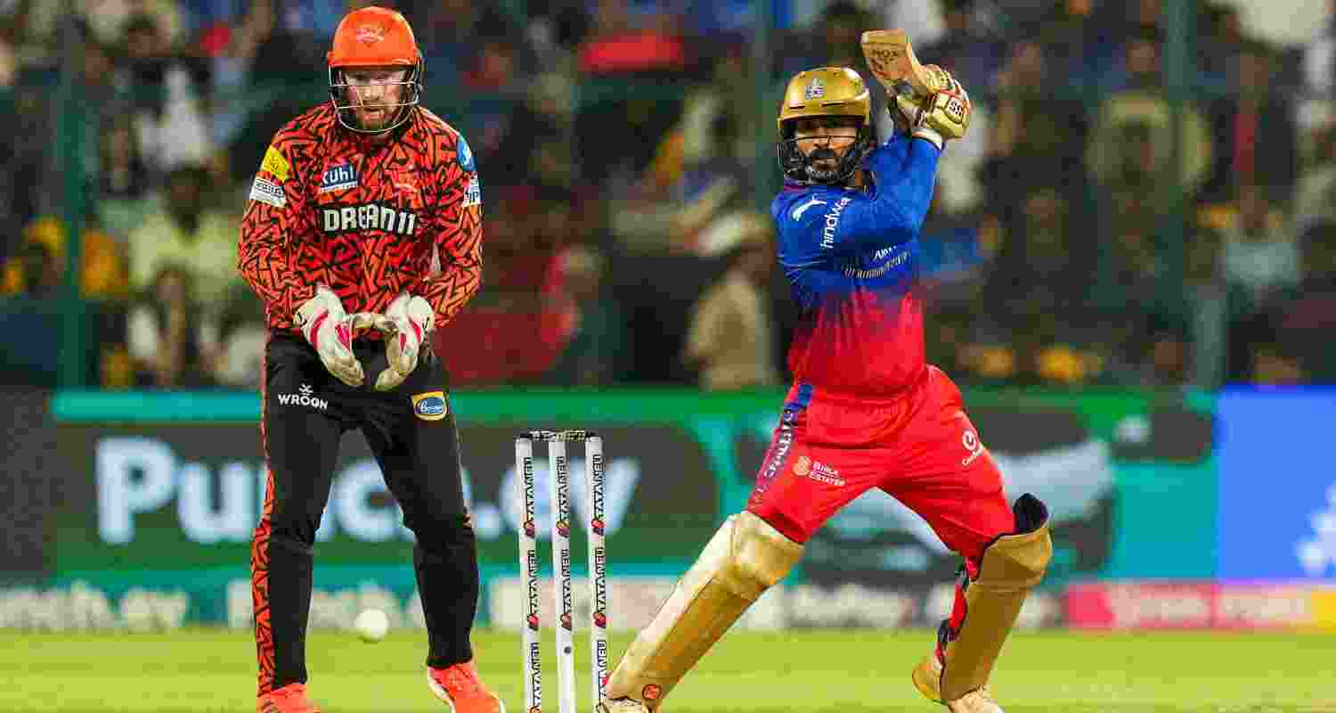 Dinesh Karthik plays a shot during the match against Hyderabad. Dinesh Karthik plays a shot during the match against Hyderabad.