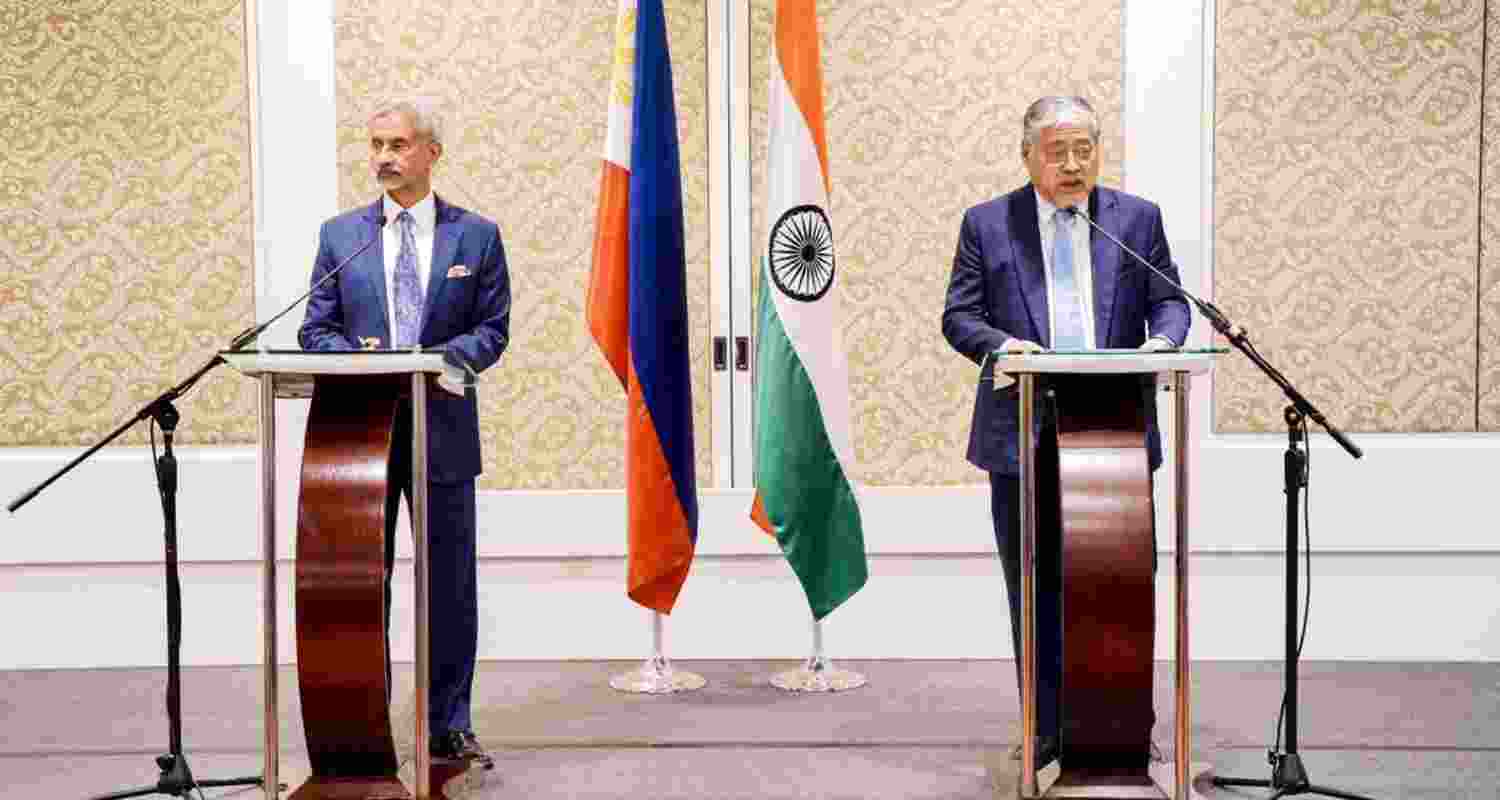 External Affairs Minister S. Jaishankar with his Philippines counterpart Enrique Manalo in Manila during a meeting in Manila, Philippines on Tuesday. External Affairs Minister S. Jaishankar with his Philippines counterpart Enrique Manalo in Manila during a meeting in Manila, Philippines on Tuesday.
