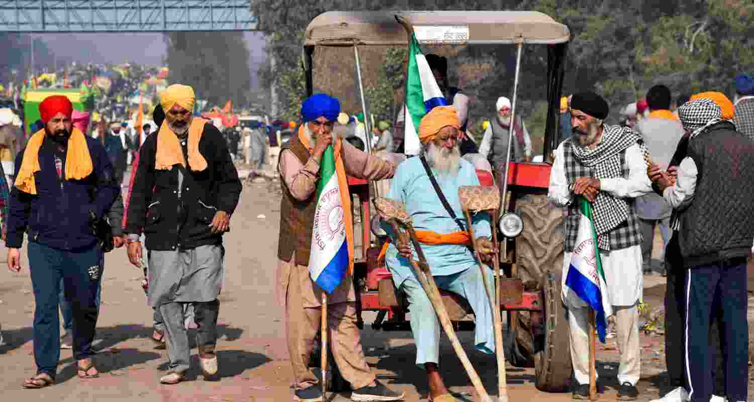 Farmers at the Punjab-Haryana Shambhu border during their 'Delhi Chalo' protest, near Patiala district, Friday, Feb. 16, 2024. Several farmers' unions, including the Samyukta Kisan Morcha (SKM), have called for a Gramin Bharat Bandh or nationwide strike today.  Farmers at the Punjab-Haryana Shambhu border during their 'Delhi Chalo' protest, near Patiala district, Friday, Feb. 16, 2024. Several farmers' unions, including the Samyukta Kisan Morcha (SKM), have called for a Gramin Bharat Bandh or nationwide strike today.