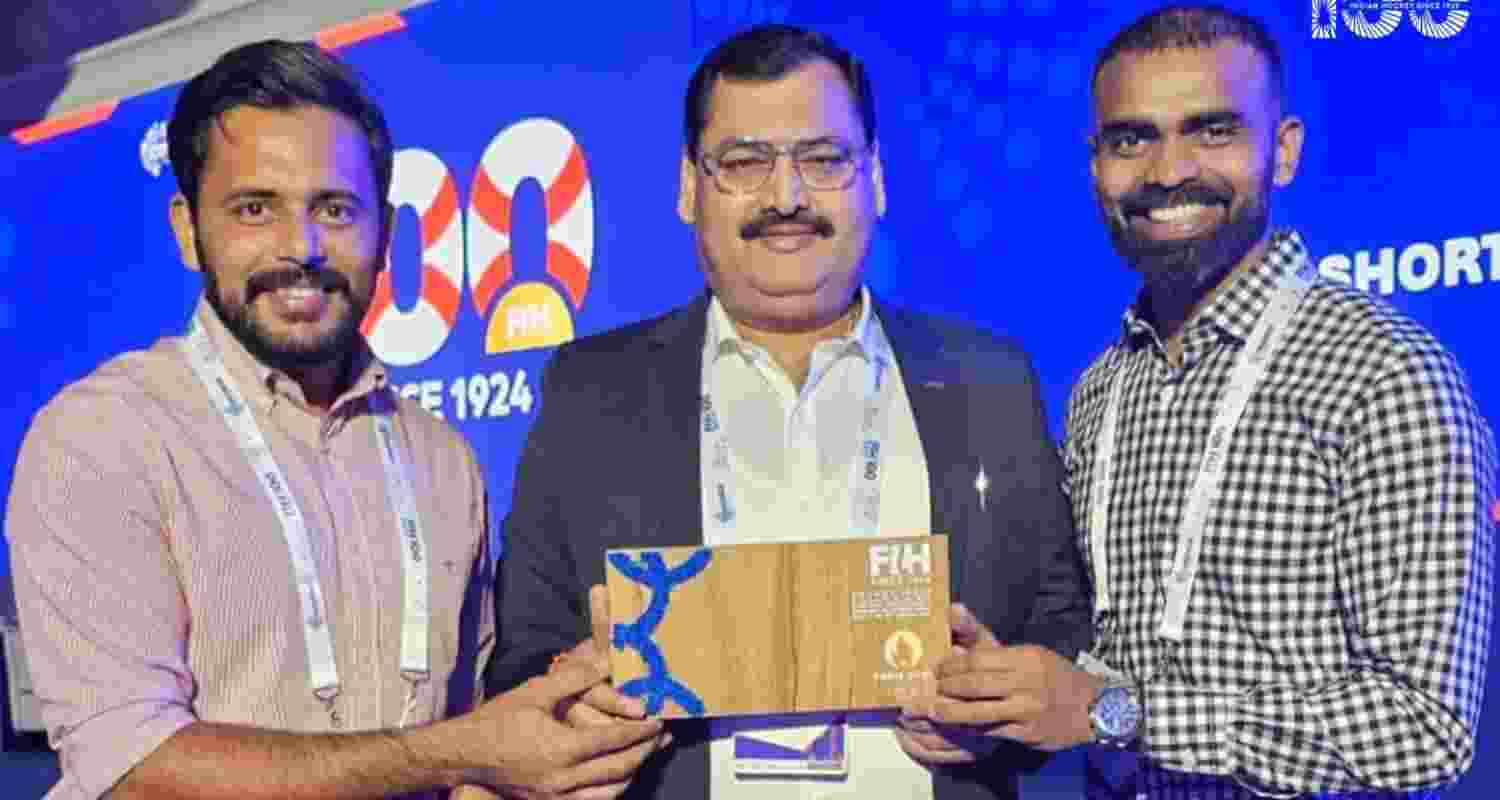Harmanpreet Singh, Bhola Nath Singh, and PR Sreejesh.  Harmanpreet Singh, Bhola Nath Singh, and PR Sreejesh.