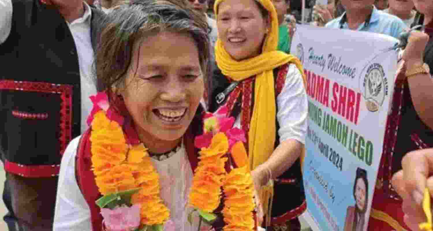 Yanung Jamoh Lego, Padma Shri Awardee, receives warm welcome in hometown. Yanung Jamoh Lego, Padma Shri Awardee, receives warm welcome in hometown.