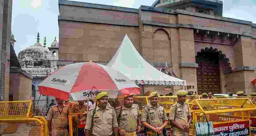Police personnel in front of the controversial Gyanvapi Mosque. File Photo.  Police personnel in front of the controversial Gyanvapi Mosque. File Photo.