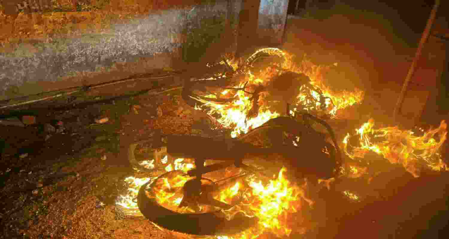 Vehicles set on fire by miscreants after officials demolished a madrasa, in Haldwani, Uttarakhand.  Vehicles set on fire by miscreants after officials demolished a madrasa, in Haldwani, Uttarakhand.