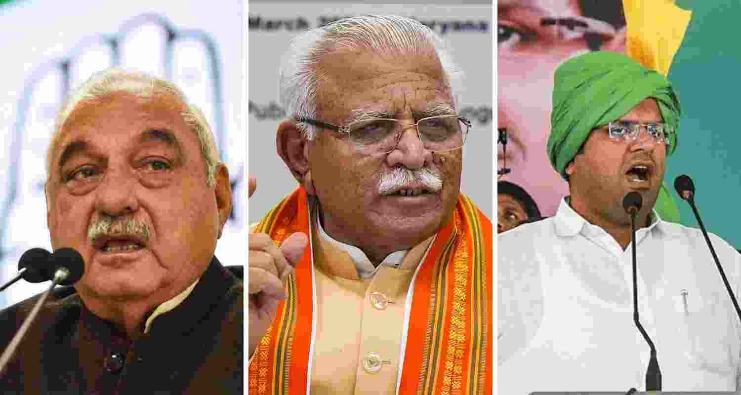 Bhupinder Singh Hooda, Manohar Lal Khattar and Dushyant Singh Chautala. Bhupinder Singh Hooda, Manohar Lal Khattar and Dushyant Singh Chautala.