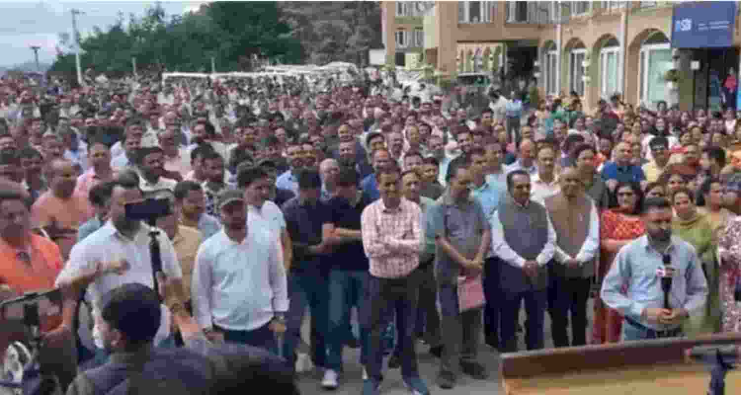 Secretariat employees gather for General House in the State Secretariat compound in Shimla today. Secretariat employees gather for General House in the State Secretariat compound in Shimla today.