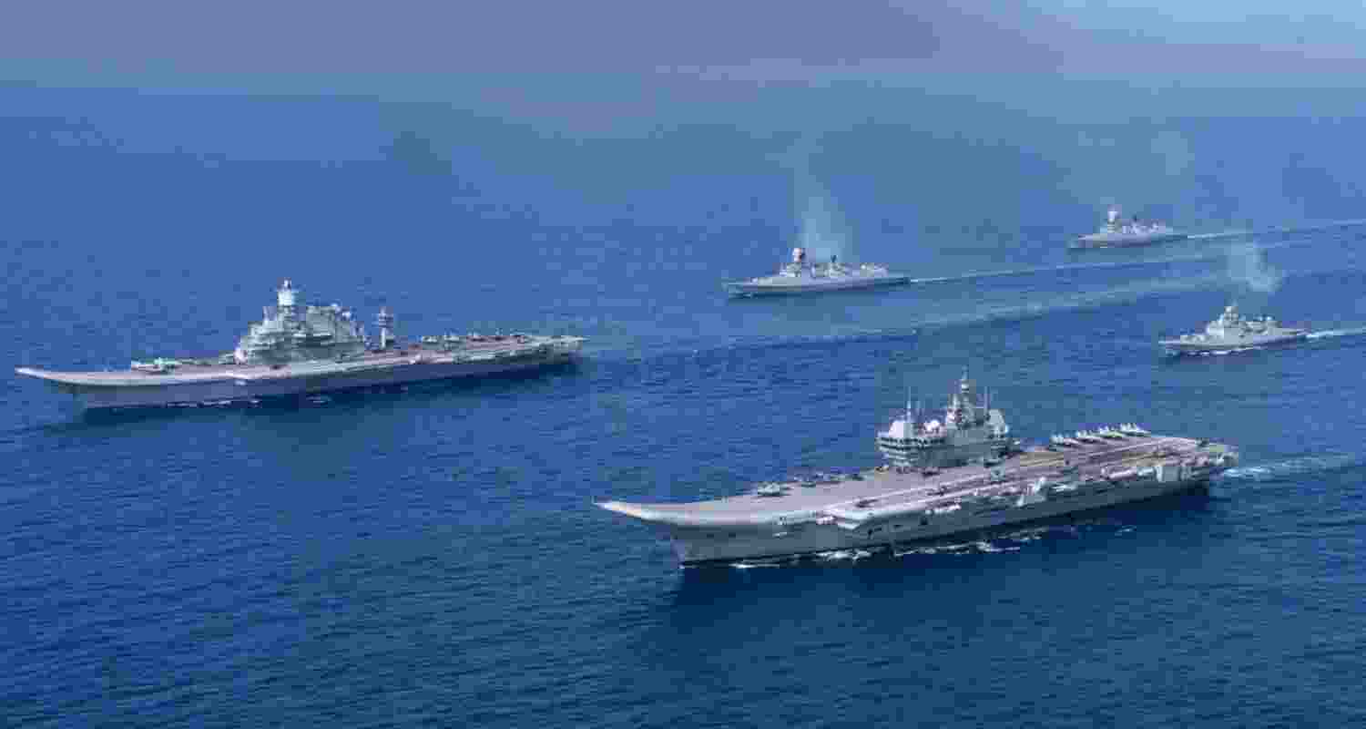 A fleet of the Indian navy in the Arabian sea. A fleet of the Indian navy in the Arabian sea.