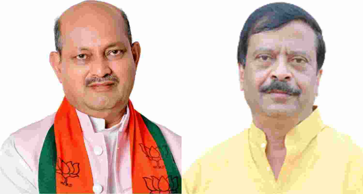 Odisha BJP state president Manmohan Samal (left), MP from Bargarh, Suresh Pujari.  Odisha BJP state president Manmohan Samal (left), MP from Bargarh, Suresh Pujari.