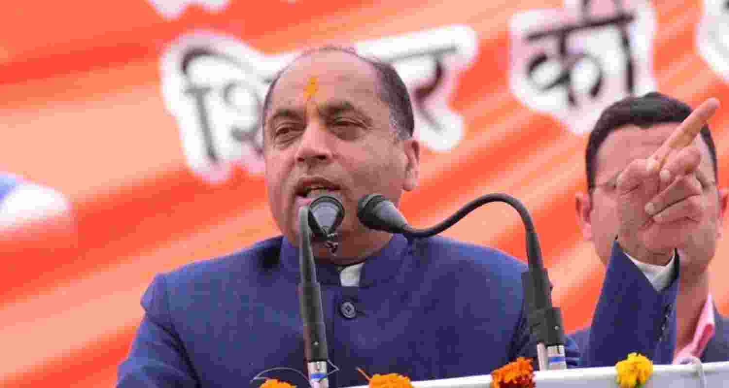 Bharatiya Janata Party (BJP) leader Jai Ram Thakur during his address.  Bharatiya Janata Party (BJP) leader Jai Ram Thakur during his address.