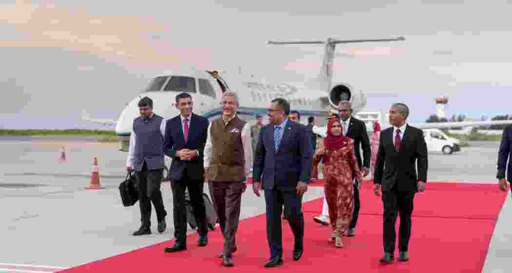 Maldives Foreign Minister Moosa Zameer warmly receives India's External Affairs Minister S. Jaishankar during his official visit to Male, Maldives Foreign Minister Moosa Zameer warmly receives India's External Affairs Minister S. Jaishankar during his official visit to Male,